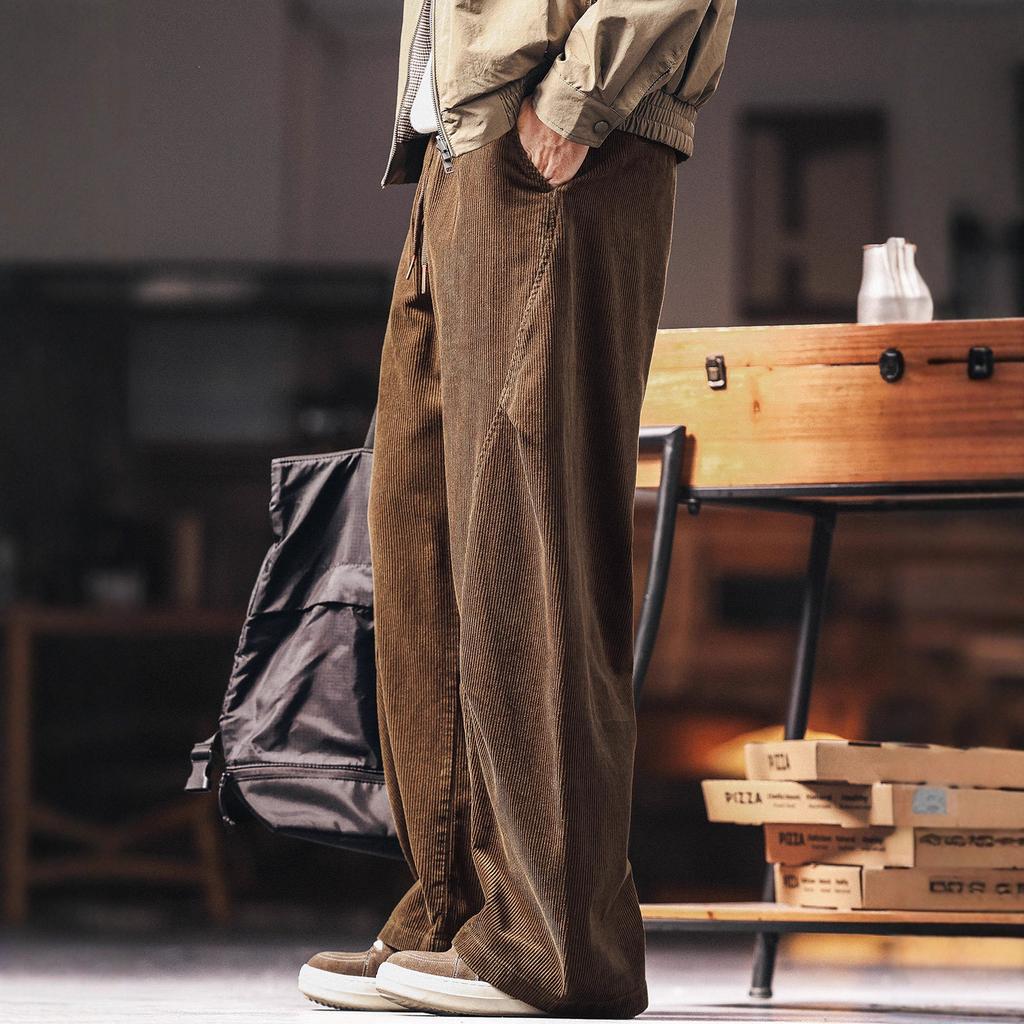 High-end American vintage corduroy curved blade casual pants for men, new autumn lazy loose drape sweatpants for men