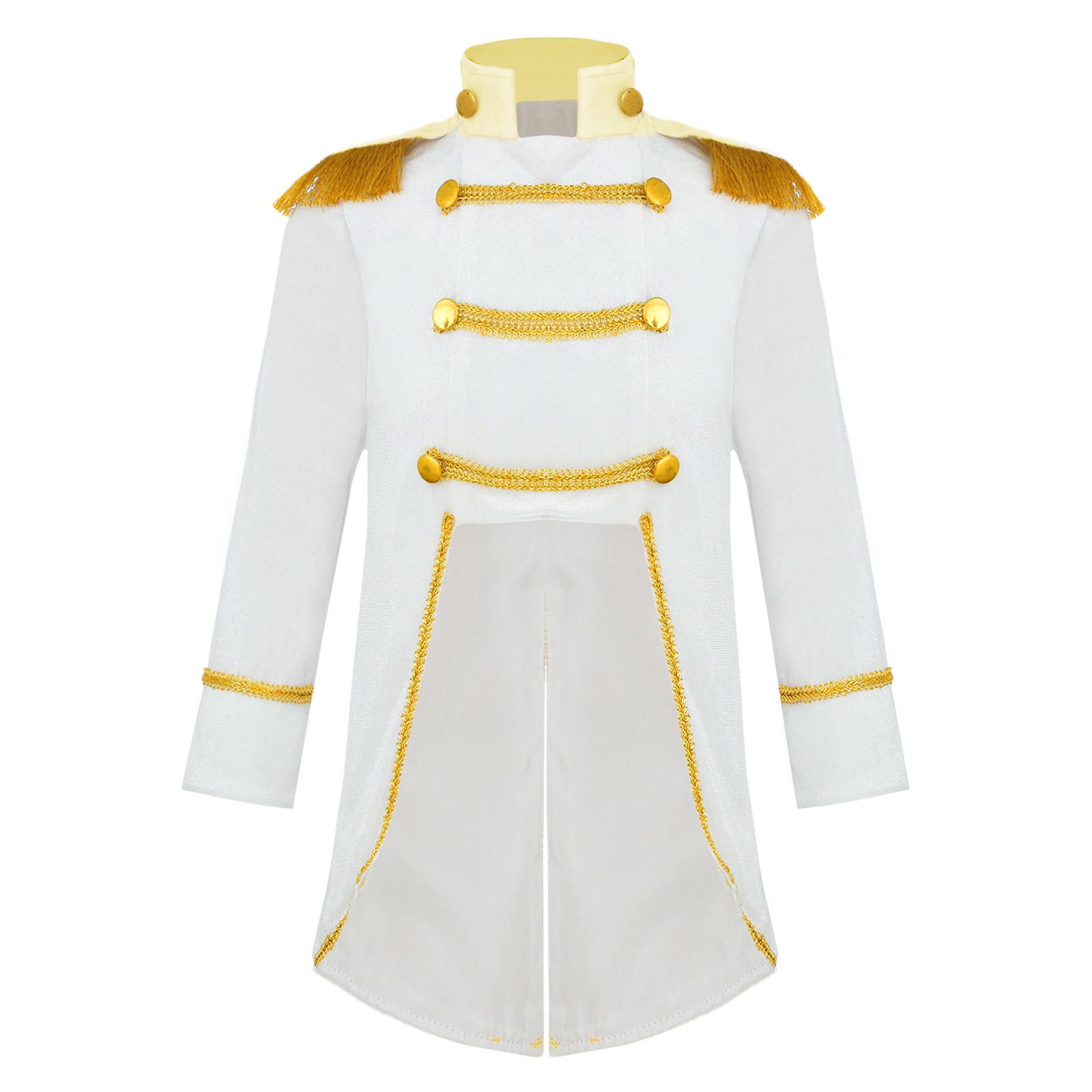 

Boys Prince Costume Long Sleeve Gold Fringe Braiding Velvet Tailcoat Royal Court Style Outfit Head Accessory 0-1 Years білий