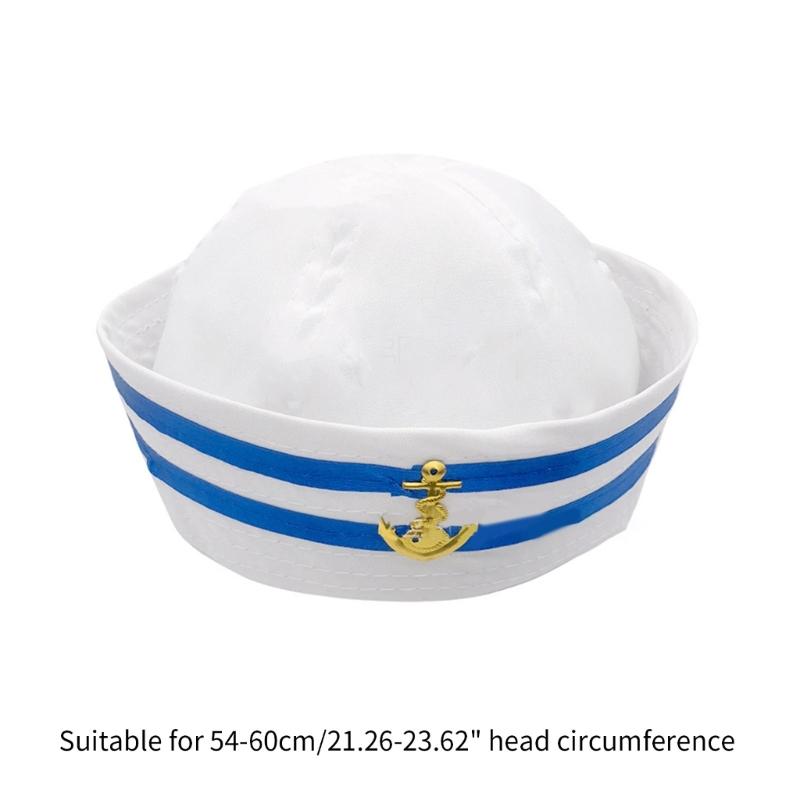 Sailors Ship Captain Hat Blue&White Stripe Hat Adult Teens Navy Cosplay Hat