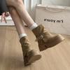 Fashion Western Short Boots Women 2025 Spring and Autumn New Retro Thick High Heels Shoes Platform Trouser Stacked Suede Ankle Boots