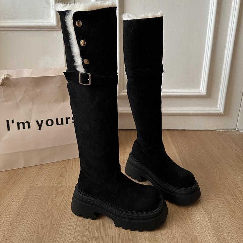 Damen weiche elastische Winter warme kalte gefütterte Schneestiefel dicker Boden rutschfest verschleißfest Outdoor Freizeit Sport hohe Baumwollstiefel