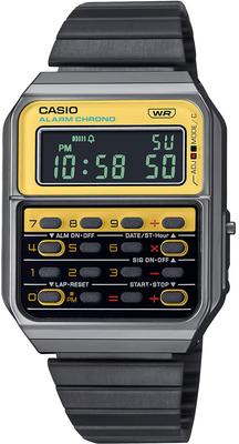 Ceas Digital Seria Vintage Culori Moștenire cu Metal Gunmetal și Model Internațional CA-500WEGG-9B Calculator cu 8 Cifre, Unisex, Brățară, Galben,