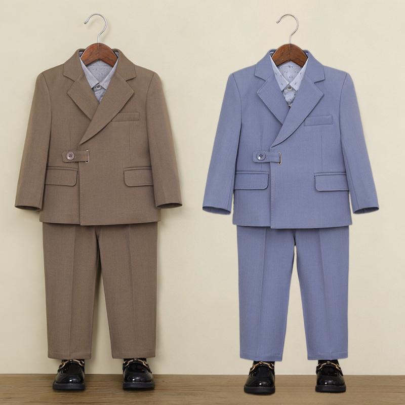 Teen Boys 4 Piece Gentleman Suit Asymmetrical Buckle Blazer Vest Dot Print Shirt Straight Pants Kids Wedding Birthday Formal Photo Matching Outfit