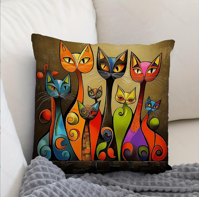 Lebendige Böhmischer Stil Kurzer Plüsch Kissenbezug 45x45cm Bezauberndes Kätzchen Wohnzimmer Schlafzimmer Dekor (Kissenfüllung nicht im Lieferumfang enthalten)