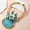 Gorgeous geometric crystal raw stone pendant choker necklace & earring set for women