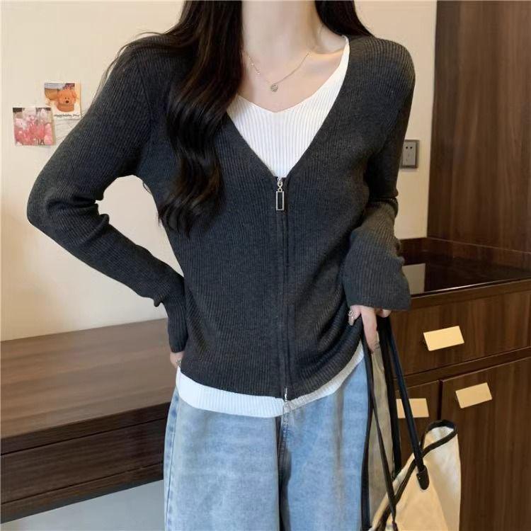 Women's Slimming Two-Piece Knit Cardigan with Inner Layer