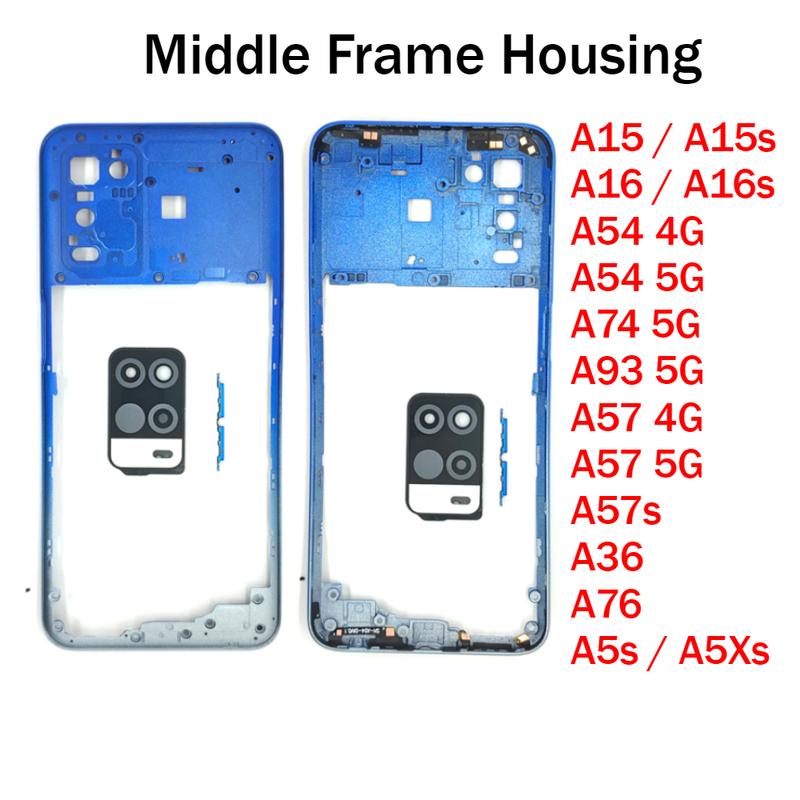 Per OPPO A5s A5Xs A15 A15s A16 A16s A36 A54 A74 A93 A57 A76 4G 5G Telaio Centrale Scocca Cornice + Pulsanti Laterali + Lente Fotocamera