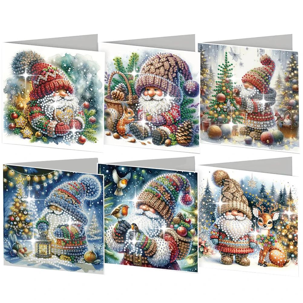 6Pcs Christmas DIY Diamond Painting Card Rhinestone Painting Card Kit Diamond Painting Greeting Card for Holiday Party Favors