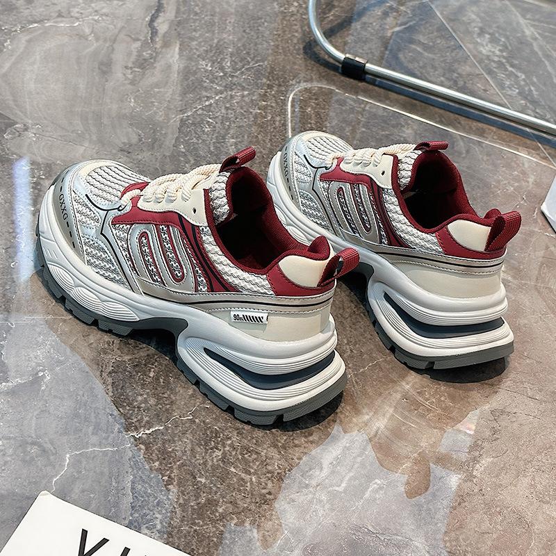 

Женские весенние новые ретро универсальные туфли на платформе, увеличивающие рост, повседневная спортивная обувь 40 бордовый