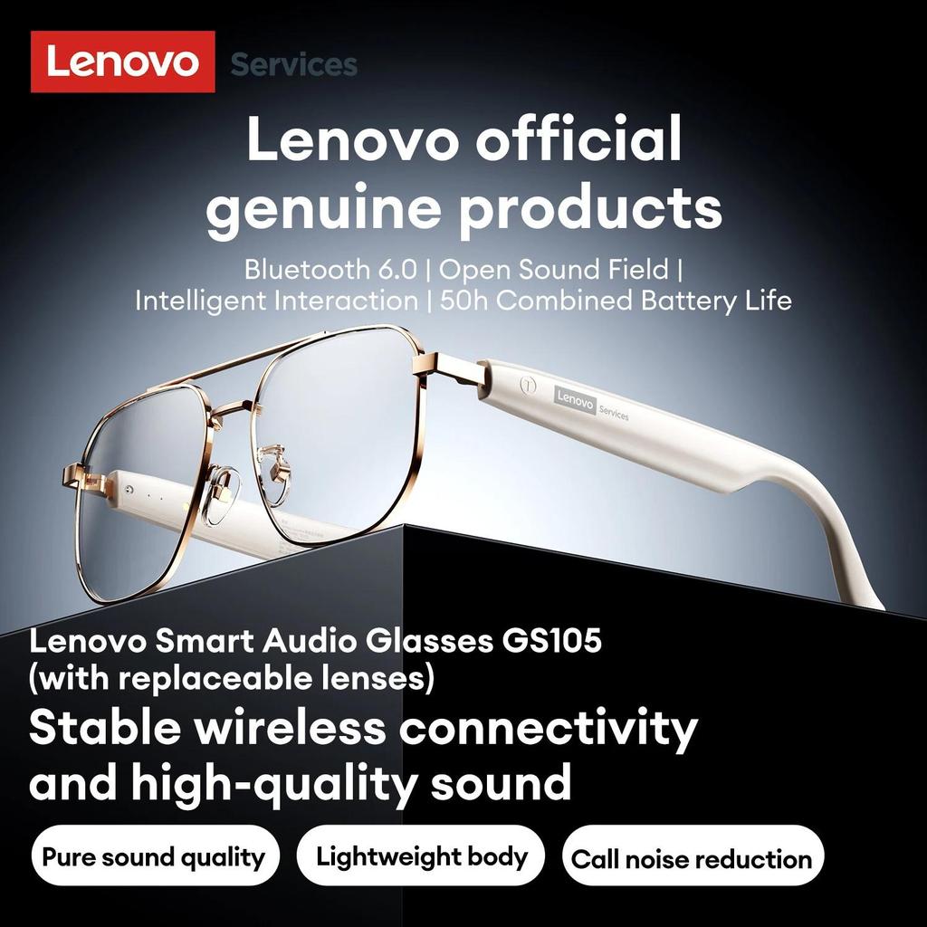 Original Lenovo GS105 4K Smart Wireless Glasses Bluetooth 6.0 AI Sunglasses HD Hands-free Calls Music Headphones ENC Noise Cancellation Dual Mic