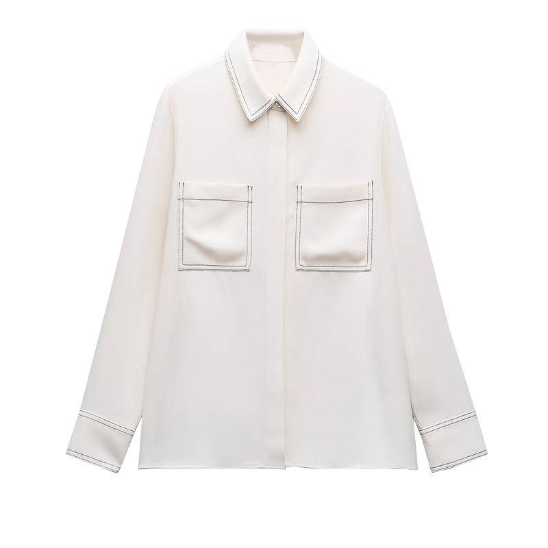 

Spring New Women s Clothing French Sweet Lapel Long Sleeves Contrast Color String Decoration Tops Shirt 7484063 White L