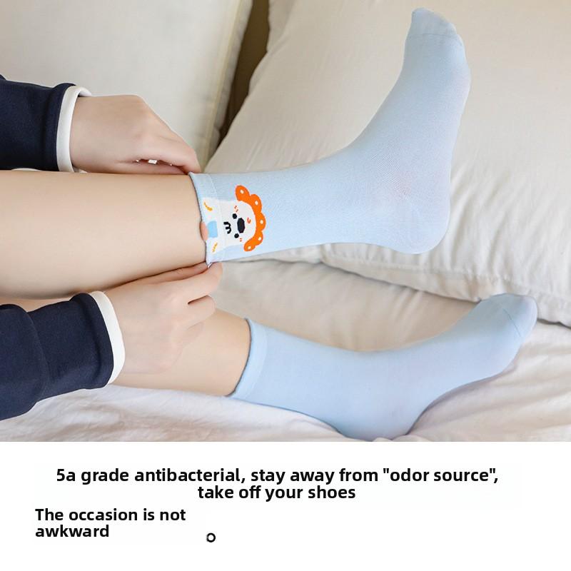 5 Pairs of Female Spring and Summer Cute All Match Cartoon Animal Tube Socks