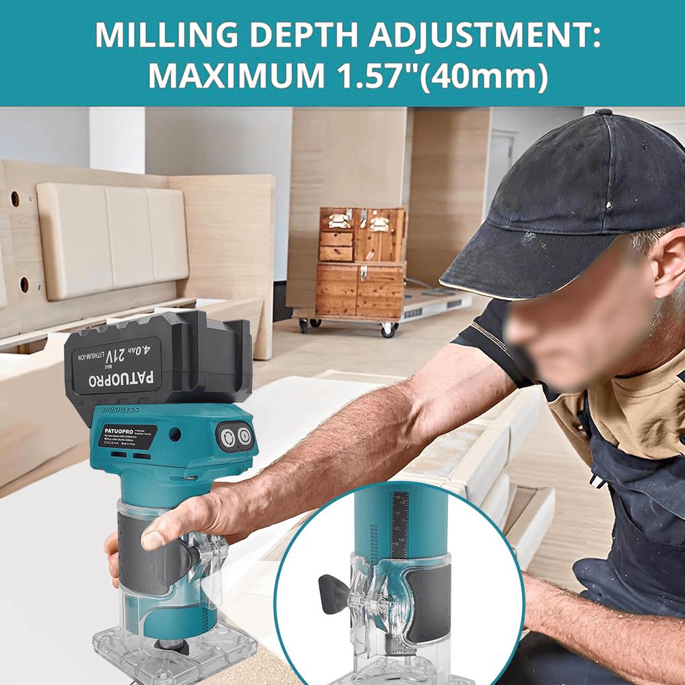 PATUOPRO 5-Speed Brushless Electric Trimmer Cordless Router Slotting Circling Carving Trimming Power Tool For Makita 18V Battery