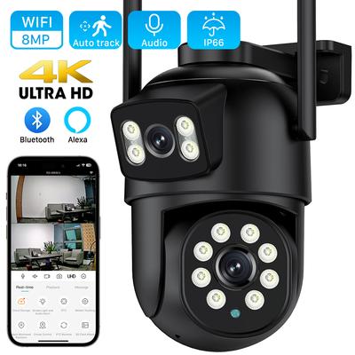 Nová 8MP 4K PTZ IP kamera s duálním objektivem a duálním displejem, 4MP HD, 4x digitální zoom, automatické sledování, bezdrátová venkovní dohledová kamera P6SLTIE