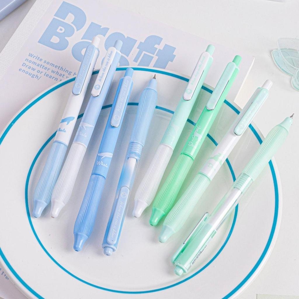 4pcs Experience Nature Gel Ink Pens Set, Forest Deer & Sea Whale Design Silent Structure 0.5mm Ballpoint Black Color