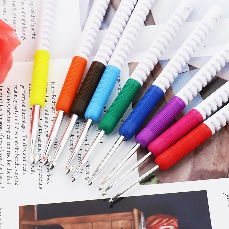 9pc/set Knitting Needles, Sweater Crochet Needles, Curved Handle Muliticolor Crochet Hooks, DIY Weaving Sweater Tool Set