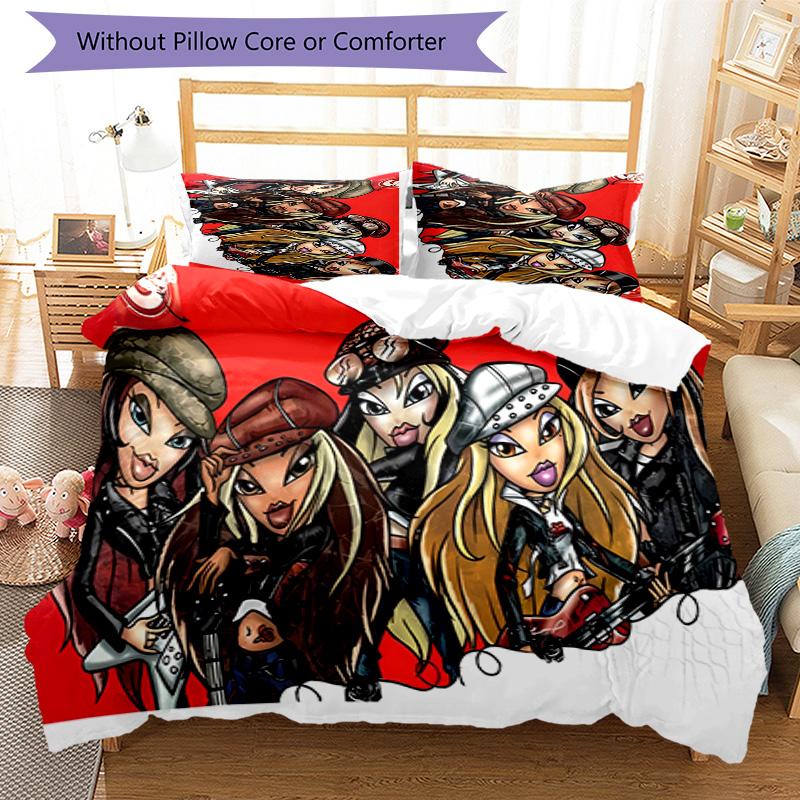 3pcs Bratz1 pattern bedding set duvet cover set includes duvet cover &pillowcases, perfect all season bedroom decoration & gift