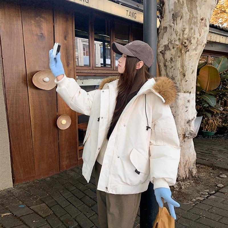 

Women s Vintage Pie Overcomes Fur Collar Jacket Hooded Thickened Winter Down Cotton XL белый