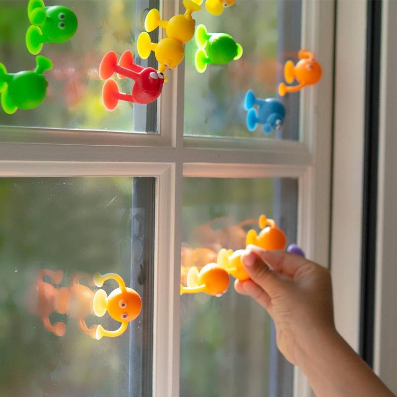 Colorful Soft Silicone Animal Suction Toys 9Pcs Stress Relief Sensory Toy Parent-Child Interactive Sucker Building Game Gift