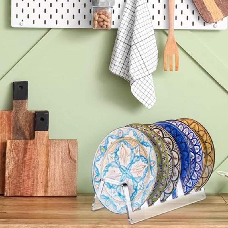Elegant Dinnerware Display Stand Acrylic Plate Holder With 6 Slots Setting Plate Rack For Showcasing Dinnerware