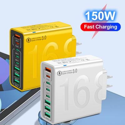 8 Ports USB Type C Charger QC3.0 150W Fast Charging Quick Charger for iPhone 16 15 Xiaomi USB C PD Phone Charger Adapter