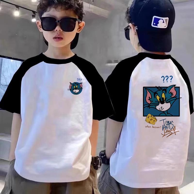 Round Neck Boy's Short Sleeved T-shirt, Summer Cartoon Loose Top