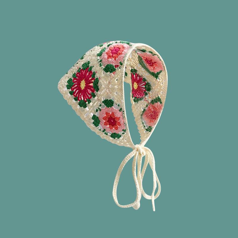 Daisy Knit Triangle Headscarf - Pure Cotton French Countryside Style Hairband for Women