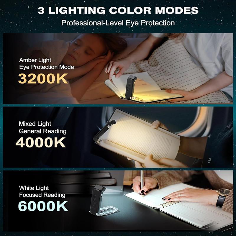 1PC Leselicht, mit Buchseitenhalter, 3 Farbmodi und 5 Helligkeitsstufen, dimmbare Augenpflege für Kinder, Leseliebhaber