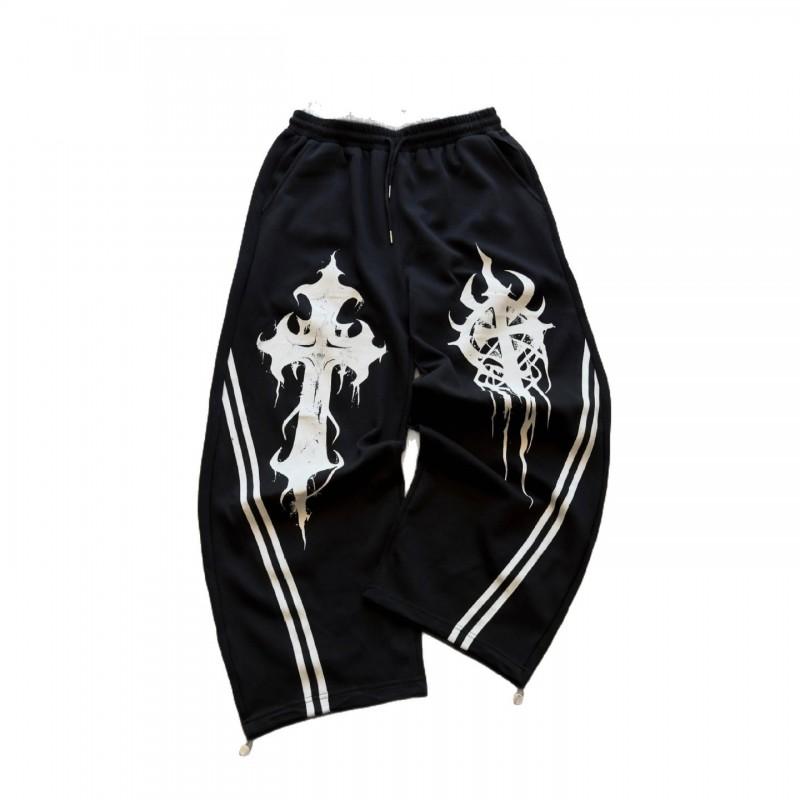 Spodnie dresowe Y2K Gothic z nadrukiem, luźny krój, unisex, szerokie nogawki, podwójny pas 2026