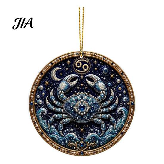 Hanging Home Ornament 2D Flat Pearl Painting Ornament, Double Sided Zodiac Theme Gem Decorative Pendant Art Craft, Rhinestone Beads Pattern