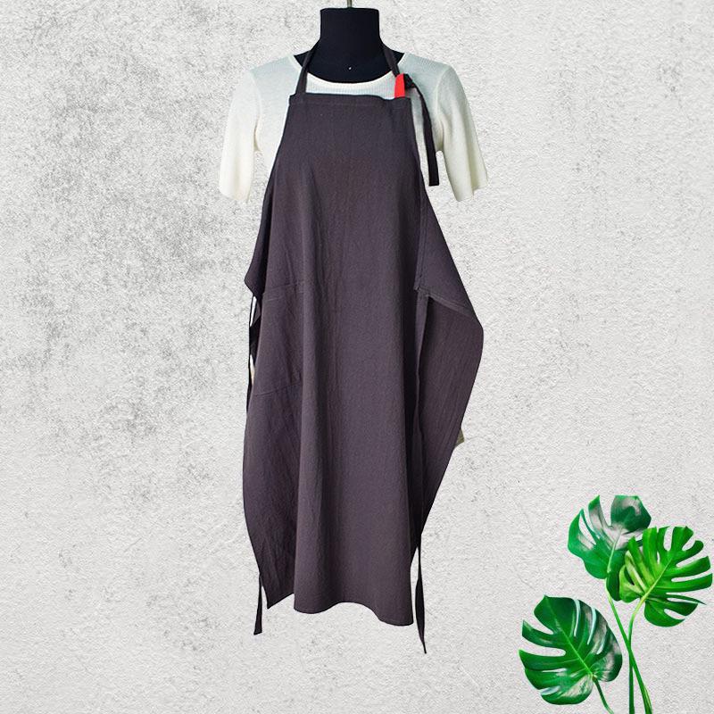 Bawełniano-lniany fartuch ogrodniczy w kwiaty - Prosty i elegancki styl japońsko-koreański