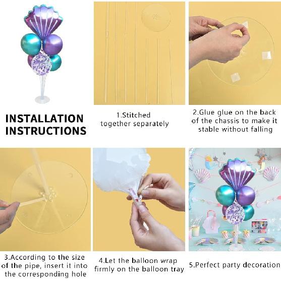 Mermaid Table Centerpiece Balloons Stand Kit 2 Sets with 2 Sea Shells Foil Balloons 14 Purple Blue Latex Balloons for Birthday Beach Mermaid Theme