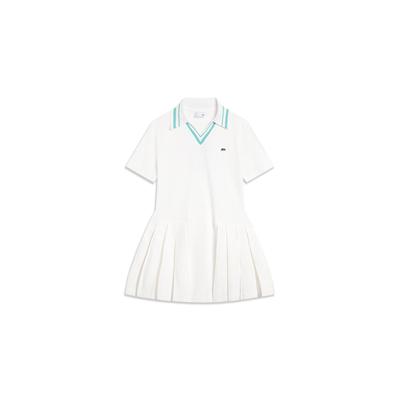 Li Ning Sports Lifestyle Series Logo Pleated Short Sleeve Dress Women Dresses White ASKT076-1