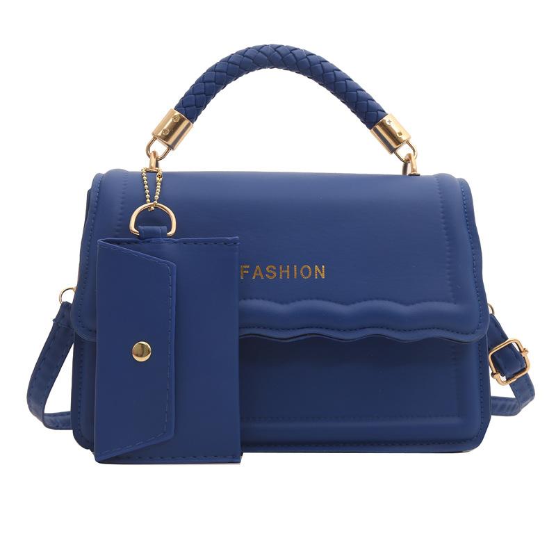 

Чохол для гофрованої сумки в стилі ретро, ​​маленька квадратна сумка 2024, нова одноколірна проста повсякденна сумка з двох предметів, підвісна сумка через плече, сумка-месенджер синій