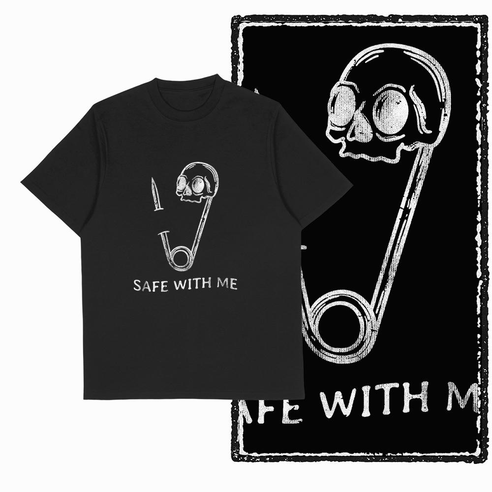 Summer Classic Retro Fire Skull Pattern Cotton High Street Print Short-Sleeved Breathable And Loose Men's Round-Neck T-Shirt