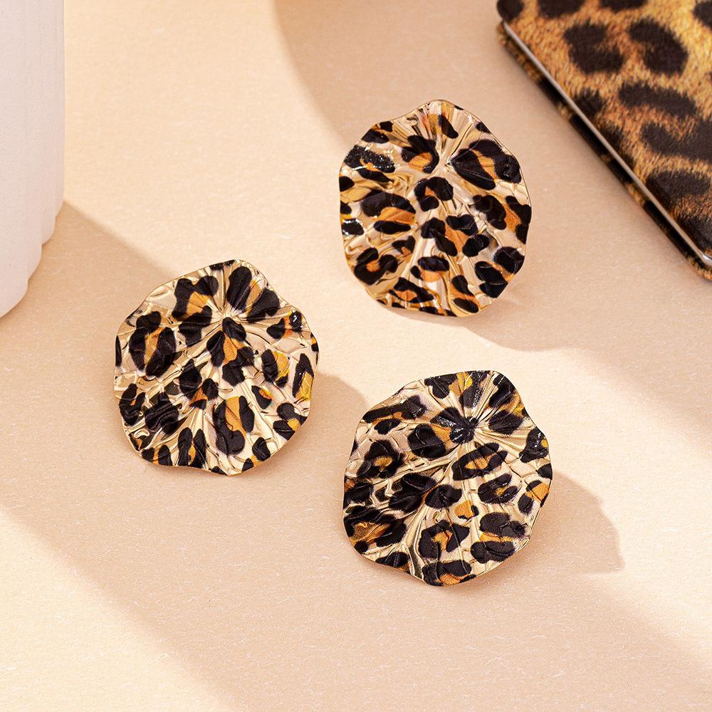 Fashion for Women Jewelry Retro Geometric Leopard Print Circle Disc Fashionable Design Earring Ring Set