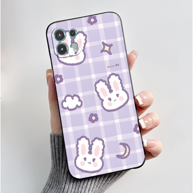 For Motorola Edge 20 Lite Case XT2139-1 Pretty Girl Cute Heart Rabbit Black TPU Silicone Back Cover For Moto Edge 20 Fusion Case