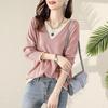 Damen Temperament Kollision Locker V-Ausschnitt Unterziehshirt Frühling und Herbst Langarm Strickshirt
