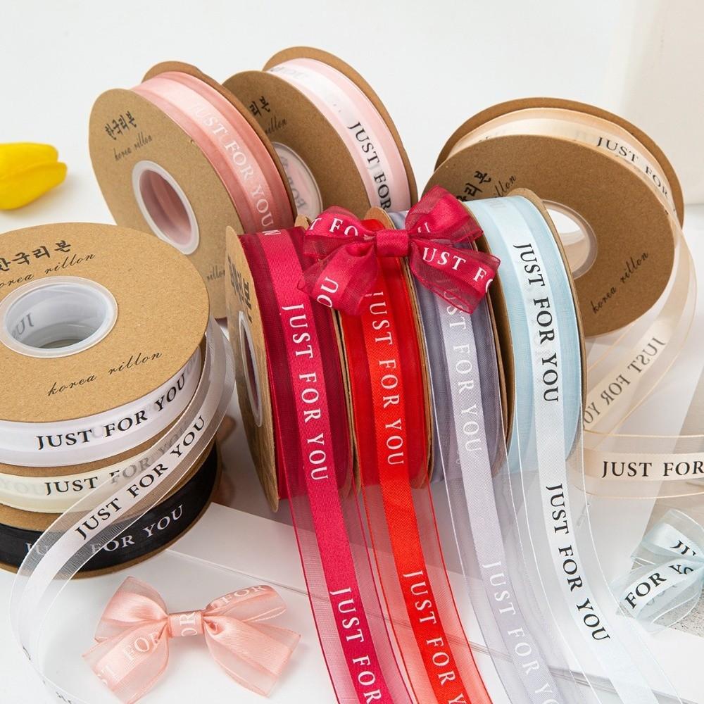Decorative 2.5cm Chiffon Silk Ribbon DIY "JUST FOR YOU" Printed Ribbon Flexible Sheer Wrap Decor Ribbon Wedding Decoration