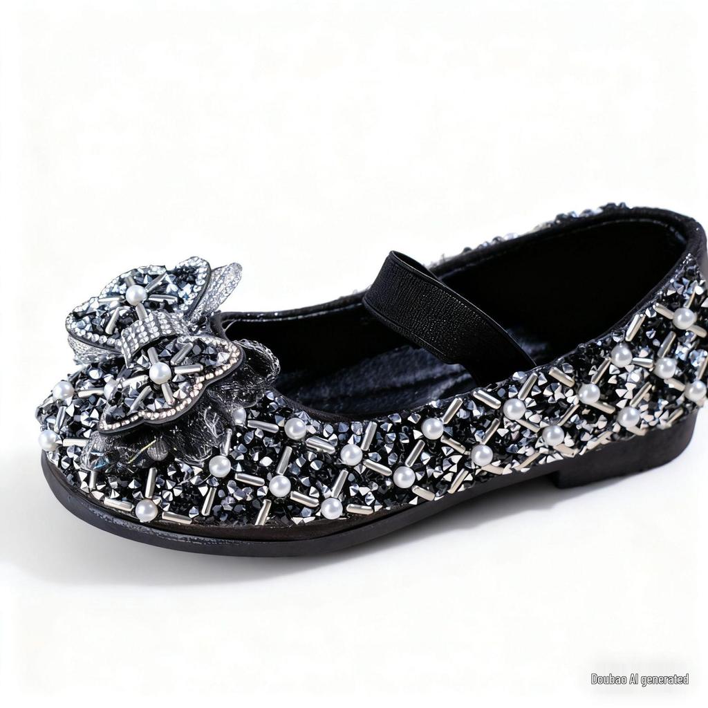 Autumn 2025 Rhinestone Princess Flats for Girls - Leather Dance Performance Shoes