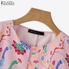 ZANZEA Women Casual Round Neck Summer 3/4 Sleeve Print Blouse