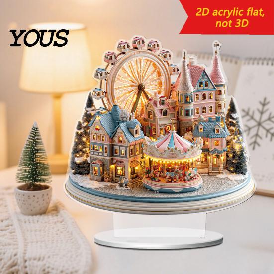 Christmas Atmosphere Table Ornament 2D Acrylic Ferris Wheel for Holiday Tree, Durable Transparent Craft Display Board, Decoration, Xmas Party Supplies