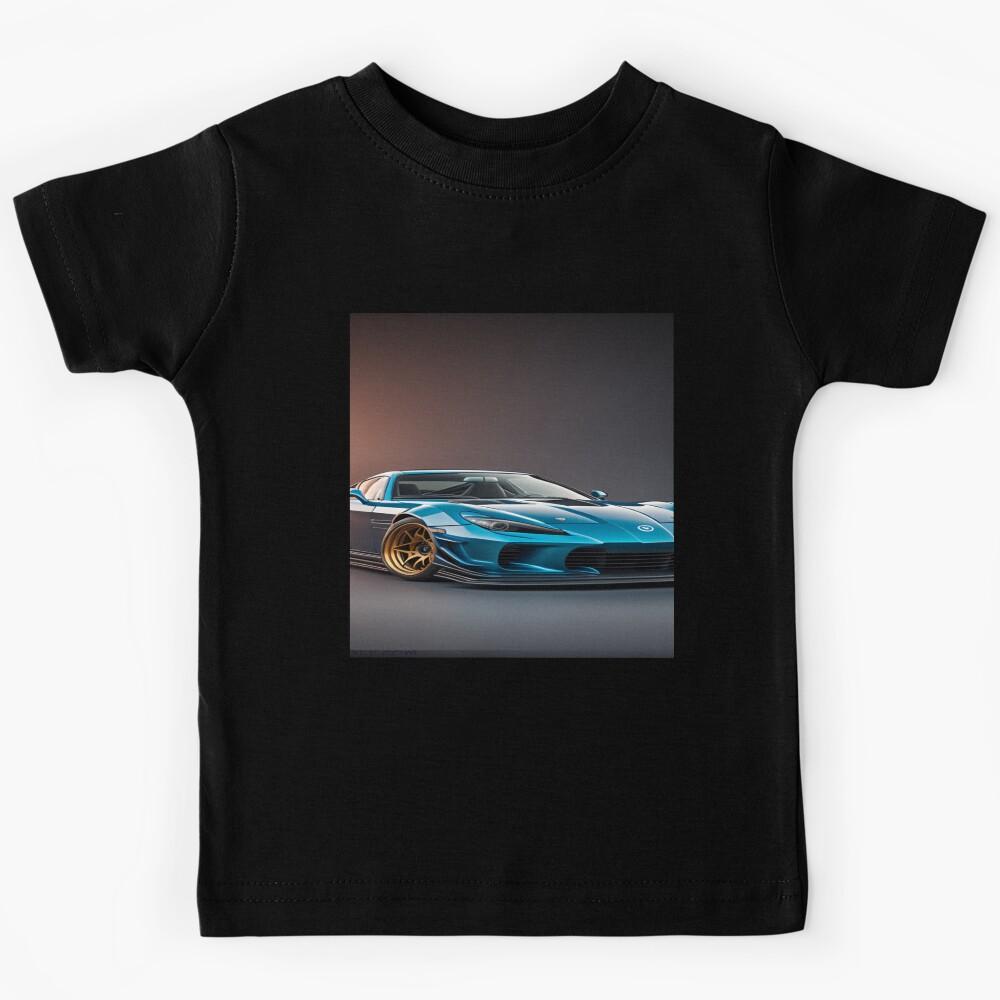 Custom Blue sports Car Gold Rims Kids T-Shirt 120