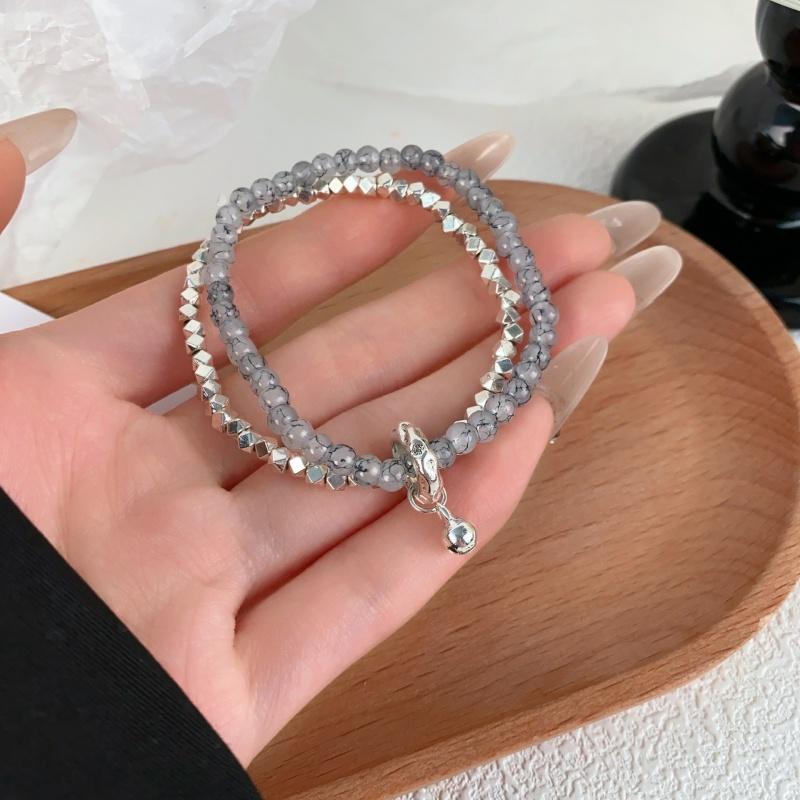 

Crystal Charm Bracelets For Women Copper Color Beaded Chain Double Layered Adjustable Bracelet Zircon Gift