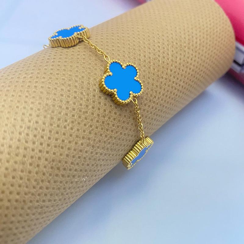 Clover Women's Hand Bracelets Flower Mothers Day Double Sided Stainless Steel Bracelet Charm Fashion Zircon Accessories Gifts