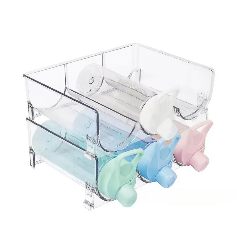 2 Tier Stackable Water Bottle Organiser Wine Water Bottle Organizer Stand Detachable Clear Water Bottle Storage Rack for Home