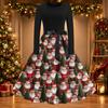 Women's Casual Fashion Christmas Print Round Neck Vintage Dress for Holiday Parties
