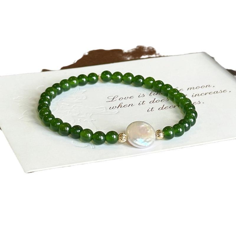 Green Jasper Irregular Freshwater Pearl Bracelet - Elastic Adjustable Bead Necklace - Small-sized Agate Bracelet for The Niche Market