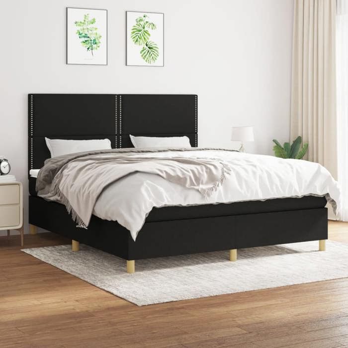 Exclusive House - Bed Slatted Base with Mattress Black 180x200 Cm Fabric