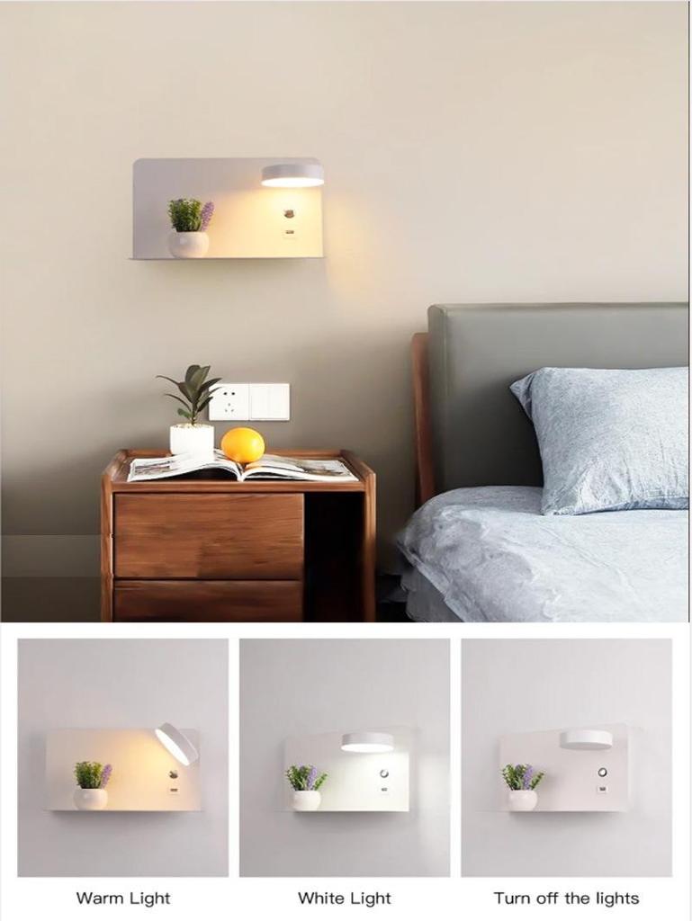 Lux Minimalist USB Touch LED Wall Lamp, Three-Color Dimmable, 12W, Bedroom Bedside Reading Light
